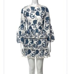 Alexis Altha Lace Tiered Ruffle dress blue floral bell sleeve See Measurements
